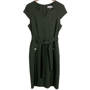 Kasper Olive Green Belted Sheath Career Dress